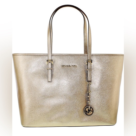 Michael Kors Gold Metallic Saffiano Leather Multifunction Tote - Picture 1 of 5